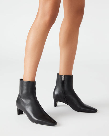 DELVIE Black Leather Kitten Heel Ankle Boot | Women's Booties Steve Madden BLACK LEATHER