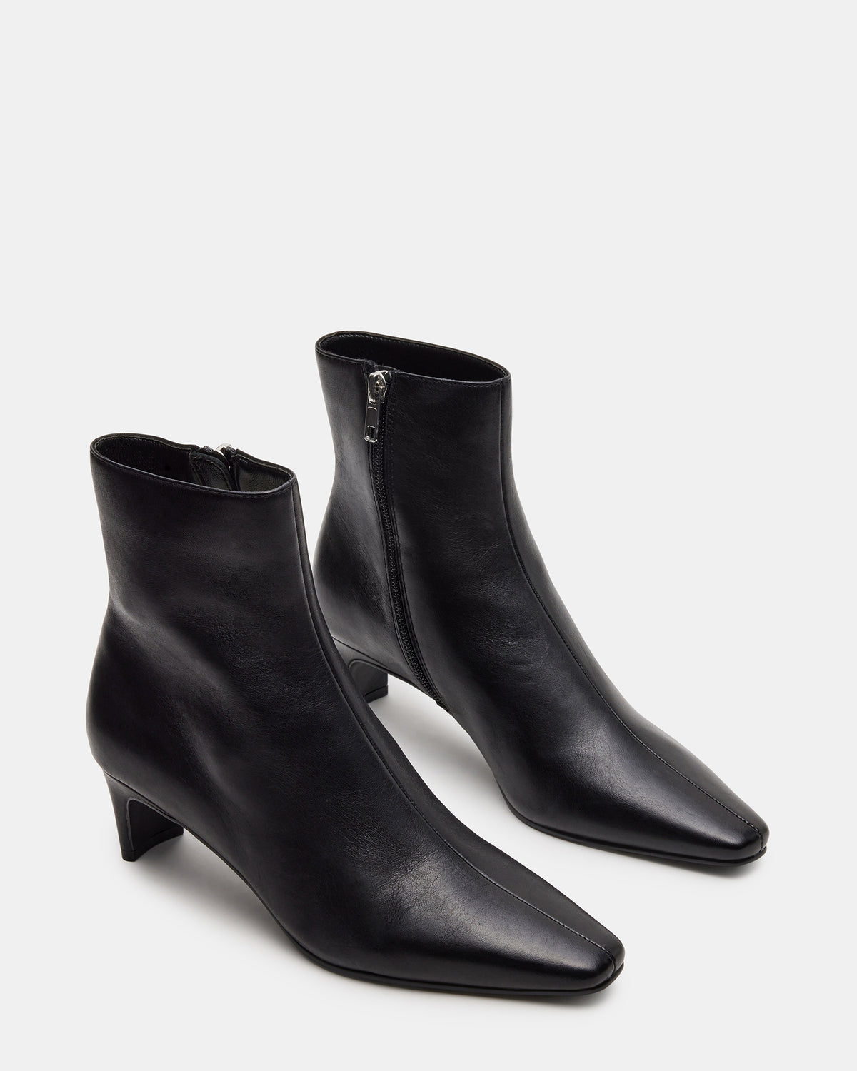 DELVIE Black Leather Kitten Heel Ankle Boot | Women's Booties Steve Madden BLACK LEATHER