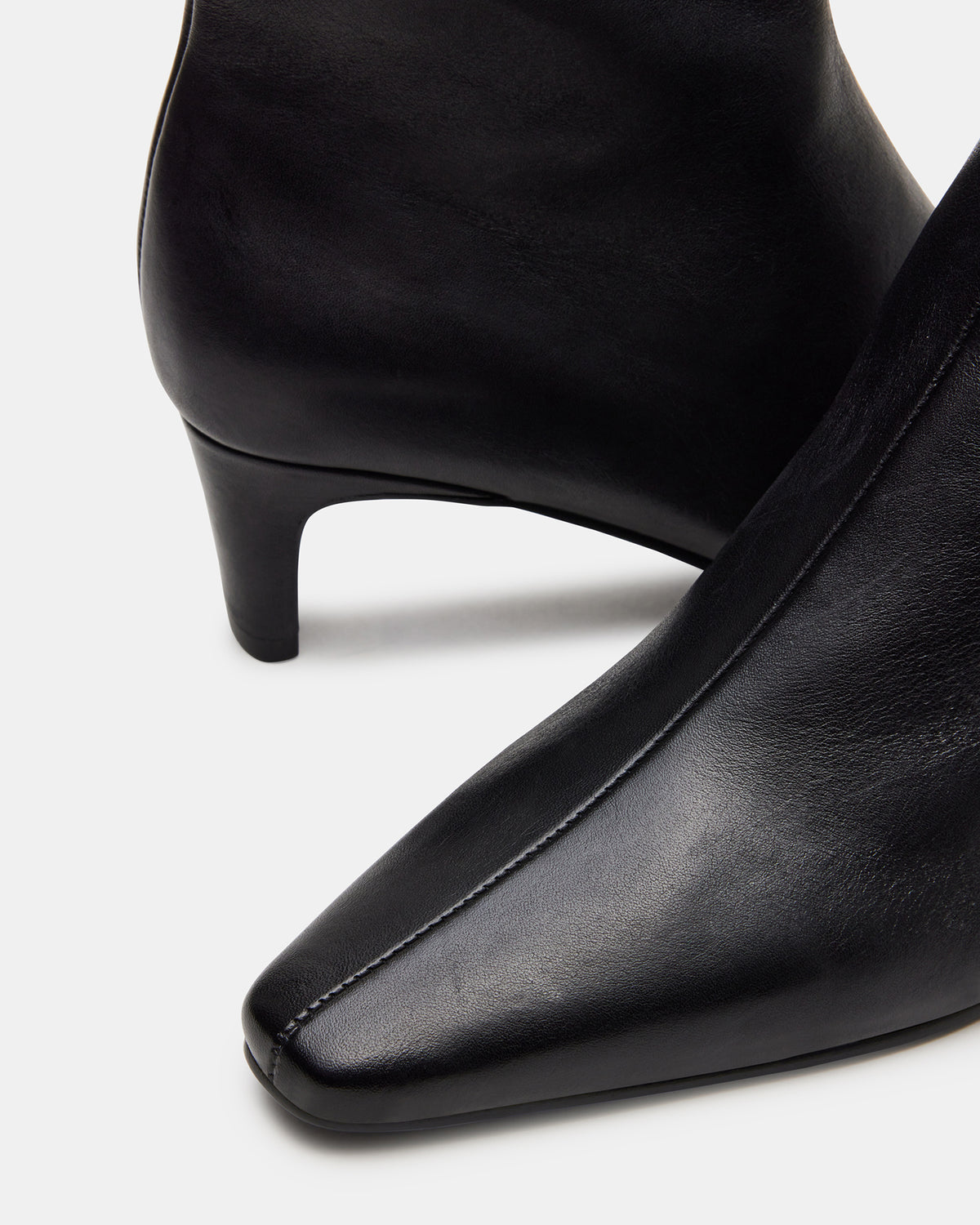 DELVIE Black Leather Kitten Heel Ankle Boot | Women's Booties Steve Madden BLACK LEATHER