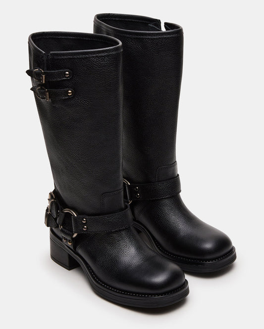 ASTOR Black Leather Wide Calf Knee-High Women's Boot Steve Madden BLACK LEATHER