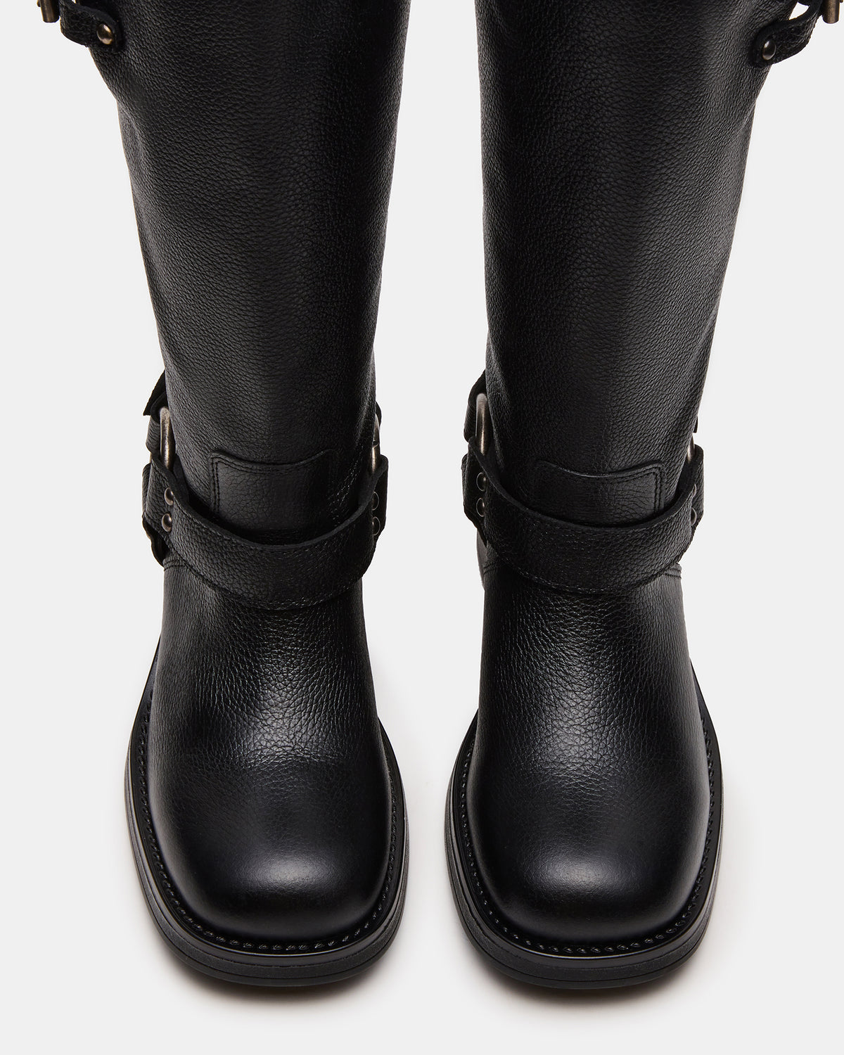ASTOR Black Leather Wide Calf Knee-High Women's Boot Steve Madden BLACK LEATHER