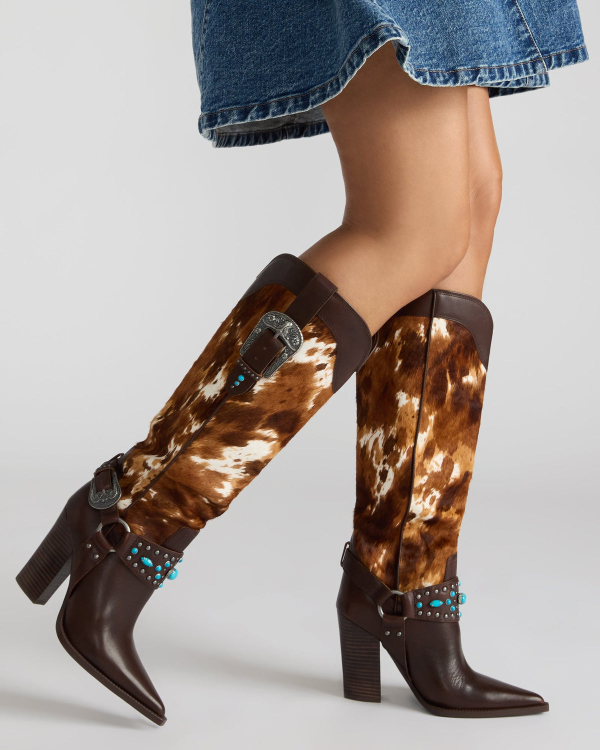 KOLT-H Brown Multi Pointed-Toe Knee-High Western Block Heel Women's Boot Steve Madden BROWN MULTI