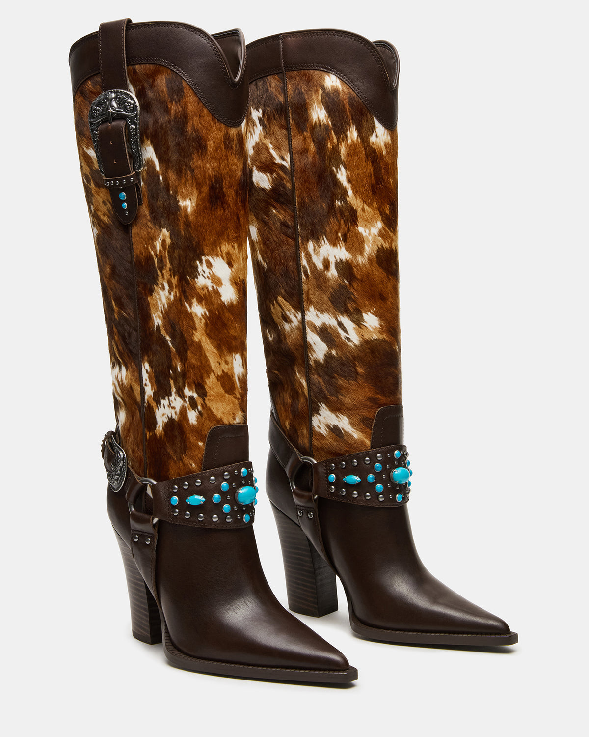 KOLT-H Brown Multi Pointed-Toe Knee-High Western Block Heel Women's Boot Steve Madden BROWN MULTI