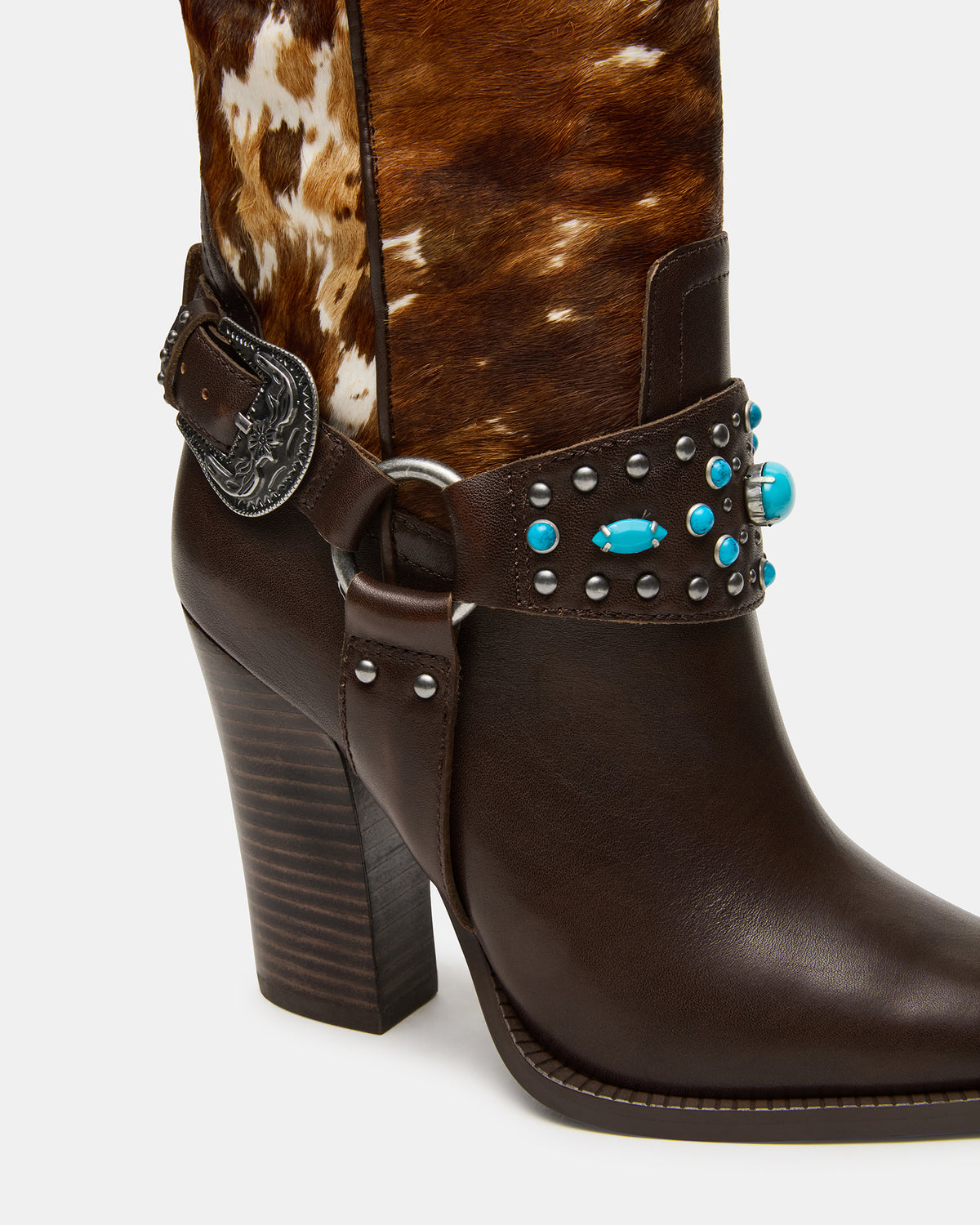 KOLT-H Brown Multi Pointed-Toe Knee-High Western Block Heel Women's Boot Steve Madden BROWN MULTI