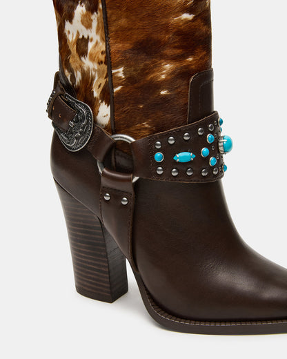 KOLT-H Brown Multi Pointed-Toe Knee-High Western Block Heel Women's Boot Steve Madden BROWN MULTI