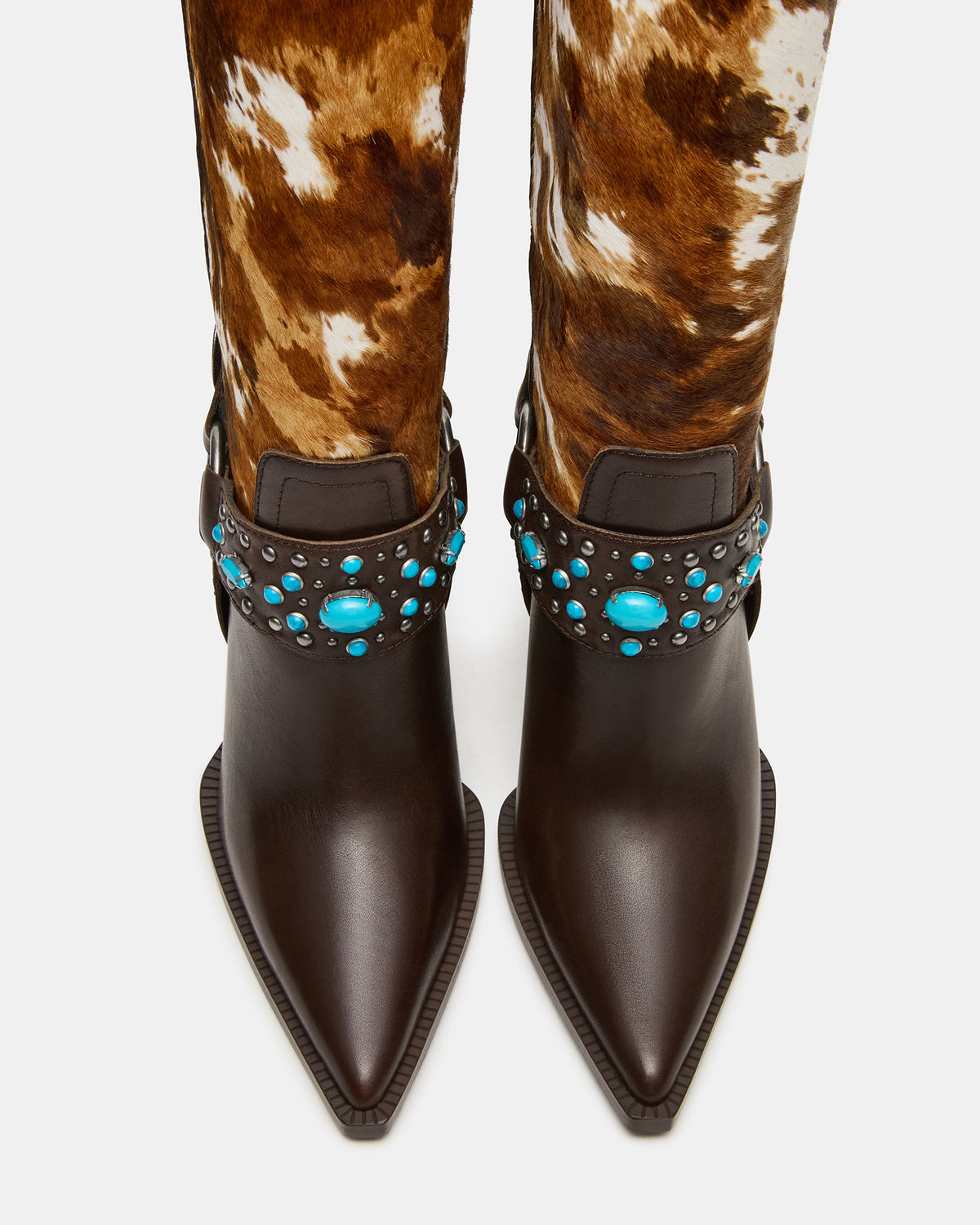 KOLT-H Brown Multi Pointed-Toe Knee-High Western Block Heel Women's Boot Steve Madden BROWN MULTI
