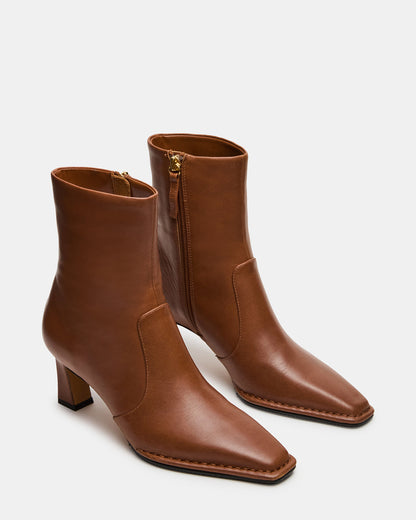 FARE Tan Leather Square Toe Women's Ankle Boot Steve Madden TAN LEATHER