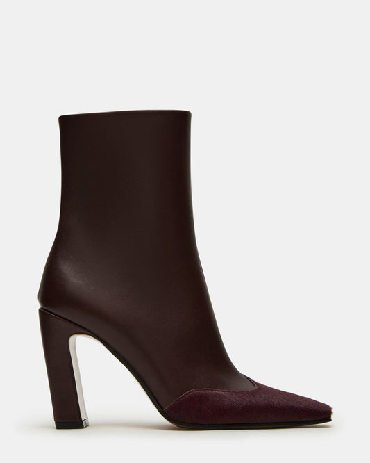 LYLE Burgundy Leather Square-Toe Heeled Women's Ankle Boot Steve Madden BURGUNDY LEATHER
