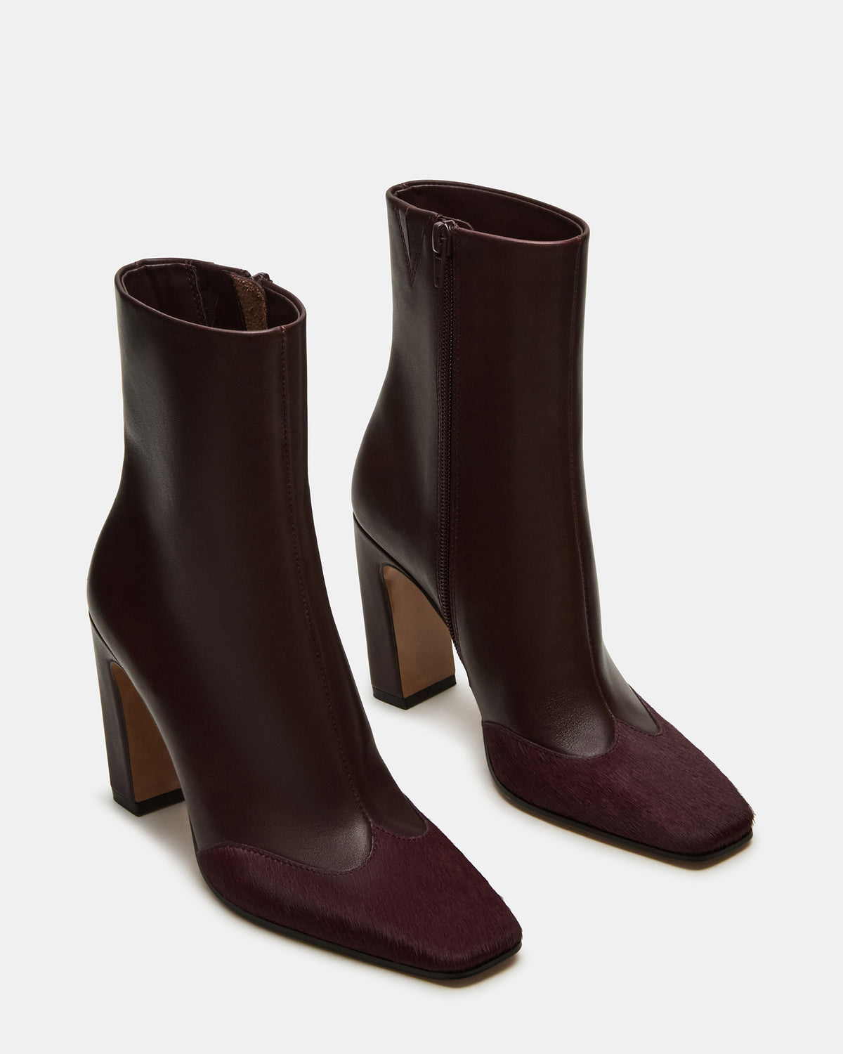 LYLE Burgundy Leather Square-Toe Heeled Women's Ankle Boot Steve Madden BURGUNDY LEATHER