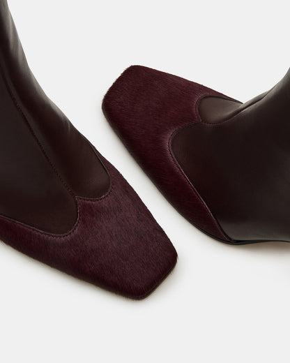LYLE Burgundy Leather Square-Toe Heeled Women's Ankle Boot Steve Madden BURGUNDY LEATHER