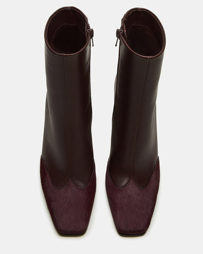 LYLE Burgundy Leather Square-Toe Heeled Women's Ankle Boot Steve Madden BURGUNDY LEATHER
