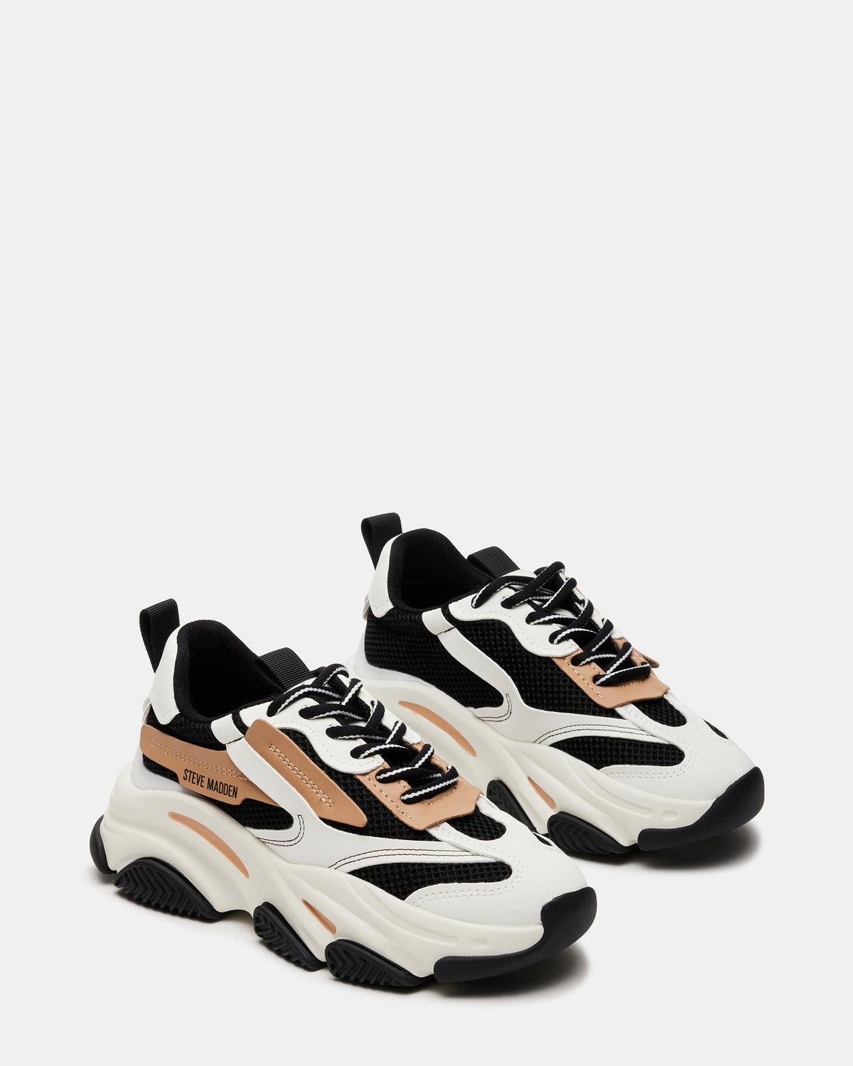 POSSESSION Black/Tan Platform Lace-Up Women's Sneaker Steve Madden BLACK TAN