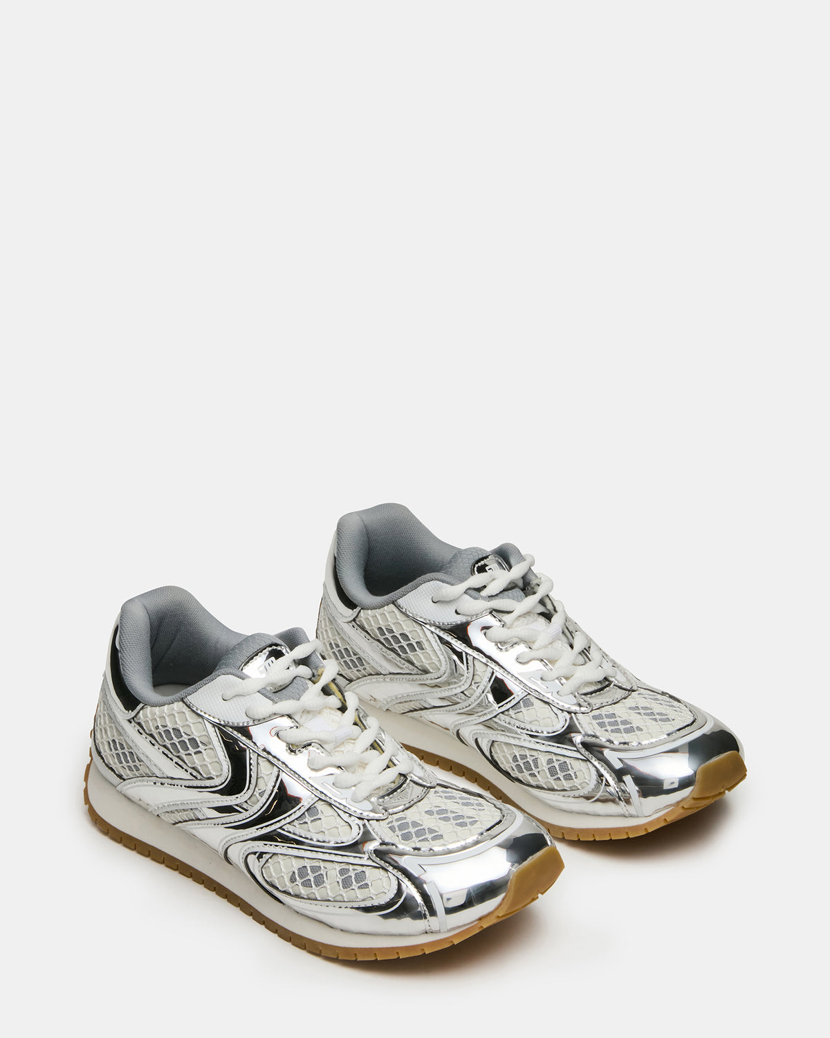 PAGER Silver Multi Low-Top Lace-Up Mesh Women's Sneaker Steve Madden SILVER MULTI
