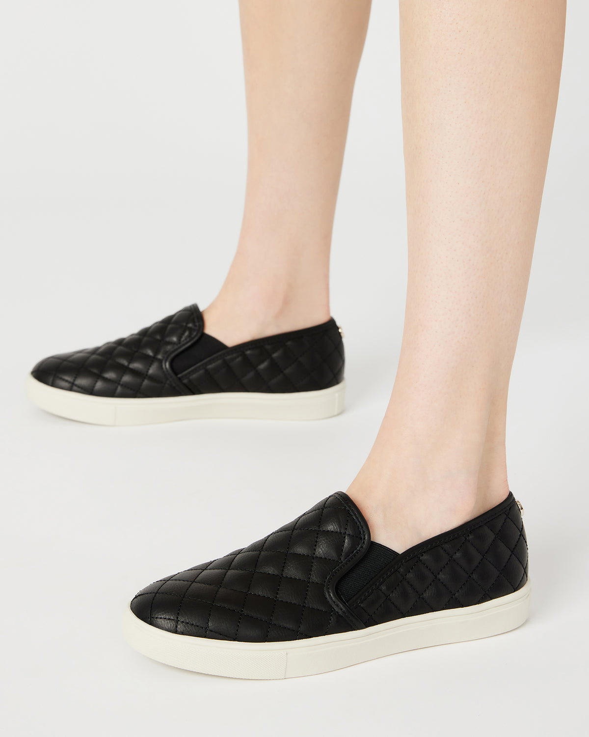 ECENTRCQ Black Leather Women's Slip On Sneakers Steve Madden BLACK