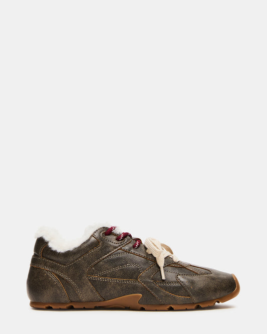 AZIEL Faux Fur Brown Distressed Low-Top Lace-Up Women's Sneakers Steve Madden BROWN DISTRESSED