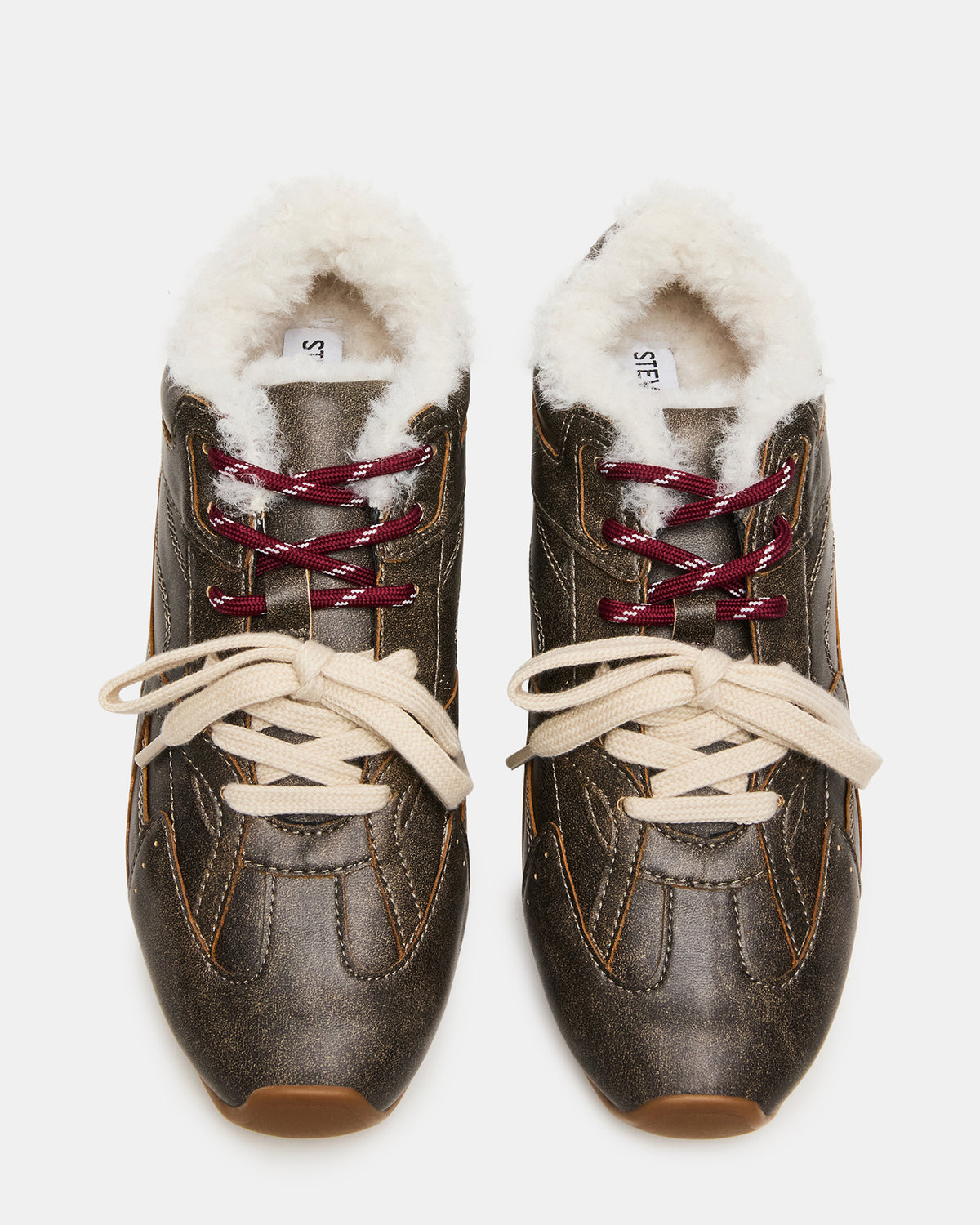 AZIEL Faux Fur Brown Distressed Low-Top Lace-Up Women's Sneakers Steve Madden BROWN DISTRESSED