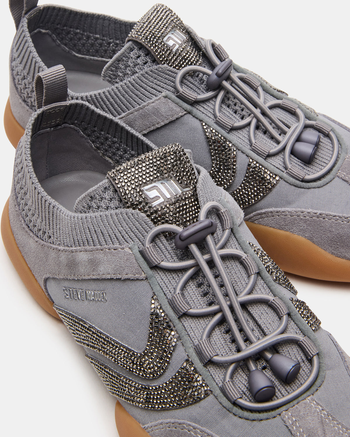 REBOOT Grey Rhinestones Low-Top Lace-Up Women's Sneaker Steve Madden GREY