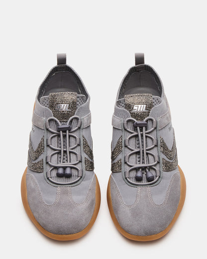 REBOOT Grey Rhinestones Low-Top Lace-Up Women's Sneaker Steve Madden GREY