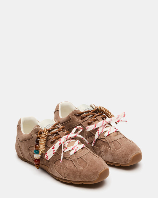 AZIEL Charm Taupe Suede Low-Top Lace-Up Women's Sneakers