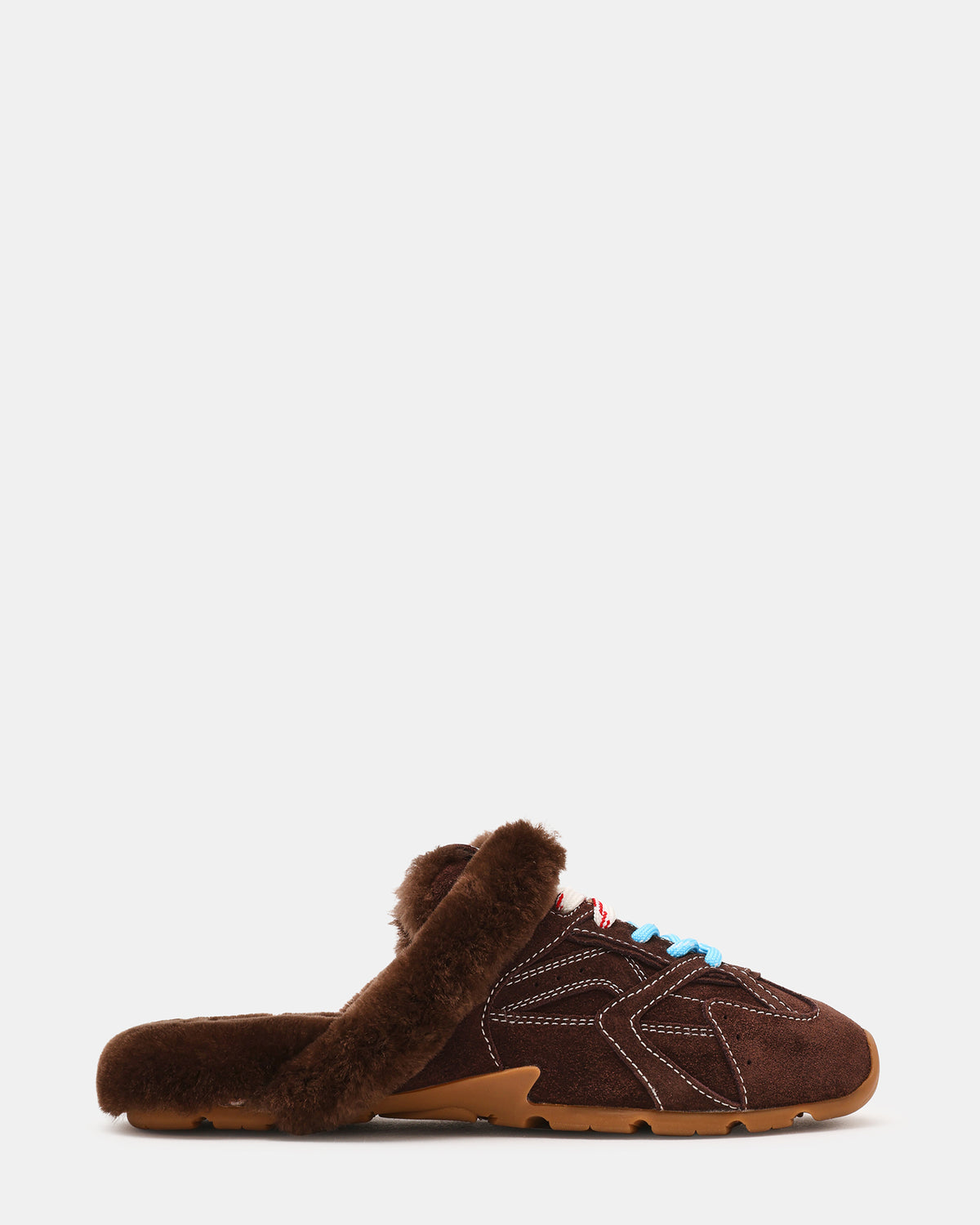 AZIEL MULE Faux Fur Chocolate Brown Suede Low-Top Lace-Up Slip-On Women's Sneaker Steve Madden CHOCOLATE BROWN SUEDE
