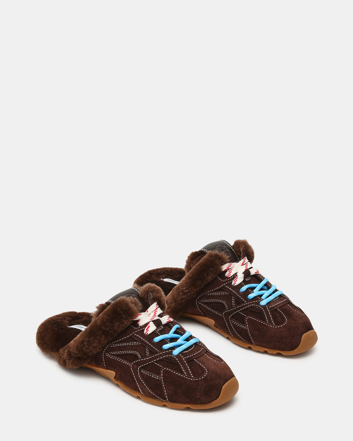 AZIEL MULE Faux Fur Chocolate Brown Suede Low-Top Lace-Up Slip-On Women's Sneaker Steve Madden CHOCOLATE BROWN SUEDE