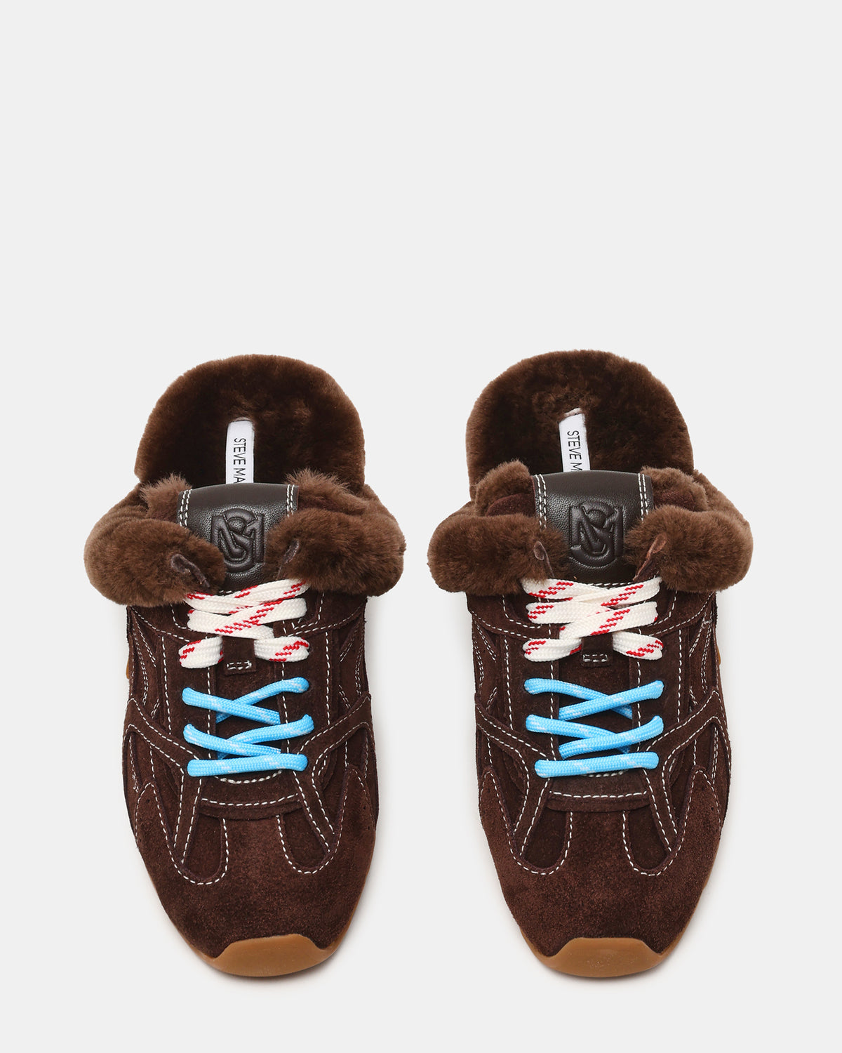 AZIEL MULE Faux Fur Chocolate Brown Suede Low-Top Lace-Up Slip-On Women's Sneaker Steve Madden CHOCOLATE BROWN SUEDE
