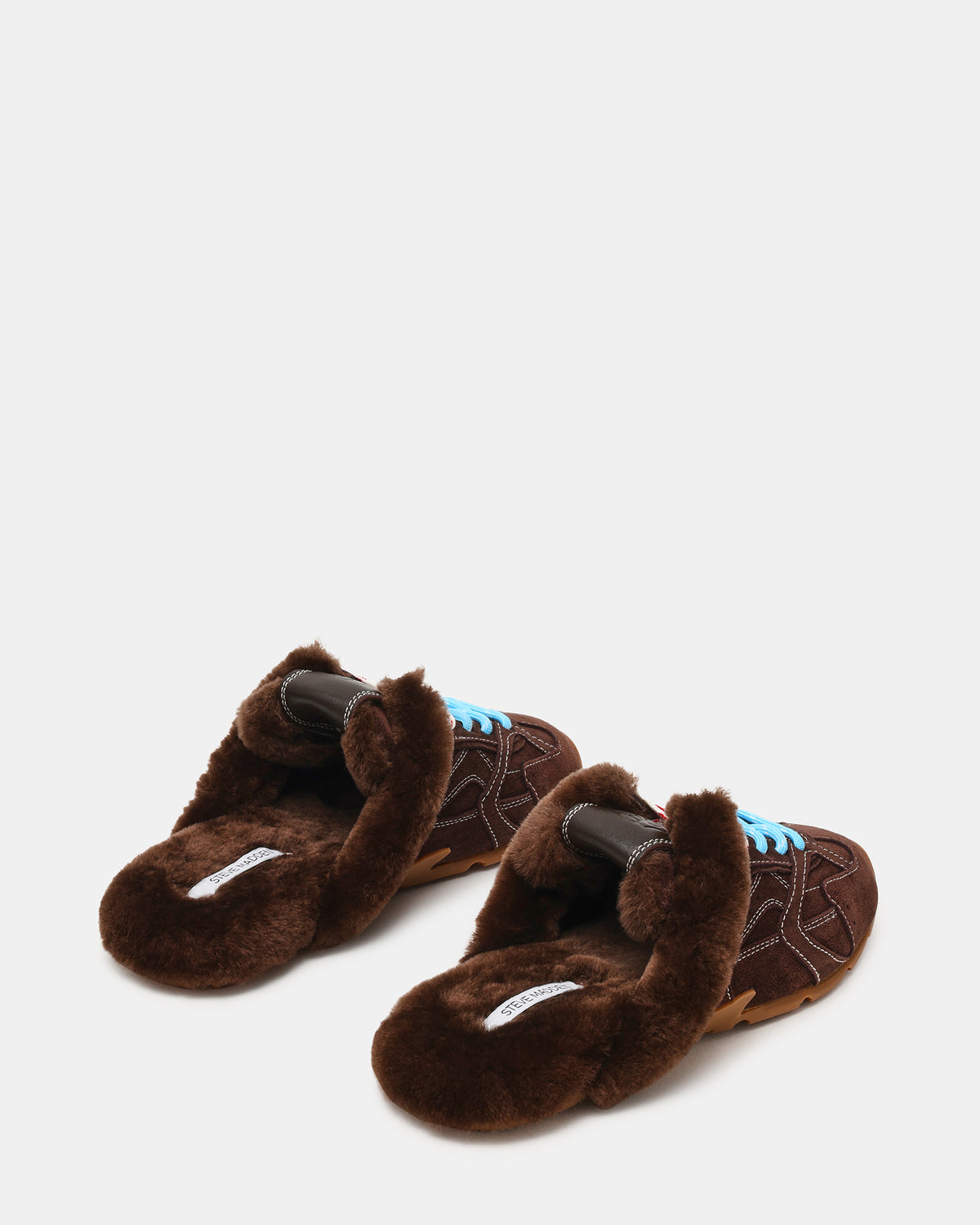 AZIEL MULE Faux Fur Chocolate Brown Suede Low-Top Lace-Up Slip-On Women's Sneaker Steve Madden CHOCOLATE BROWN SUEDE