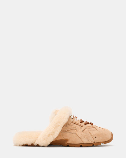 AZIEL MULE Faux Fur Natural Low-Top Lace-Up Slip-On Women's Sneaker Steve Madden NATURAL