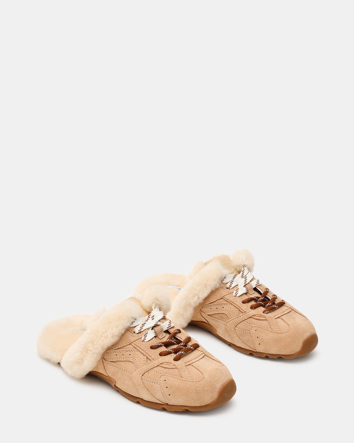 AZIEL MULE Faux Fur Natural Low-Top Lace-Up Slip-On Women's Sneaker Steve Madden NATURAL