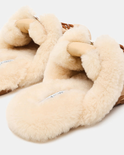 AZIEL MULE Faux Fur Natural Low-Top Lace-Up Slip-On Women's Sneaker Steve Madden NATURAL