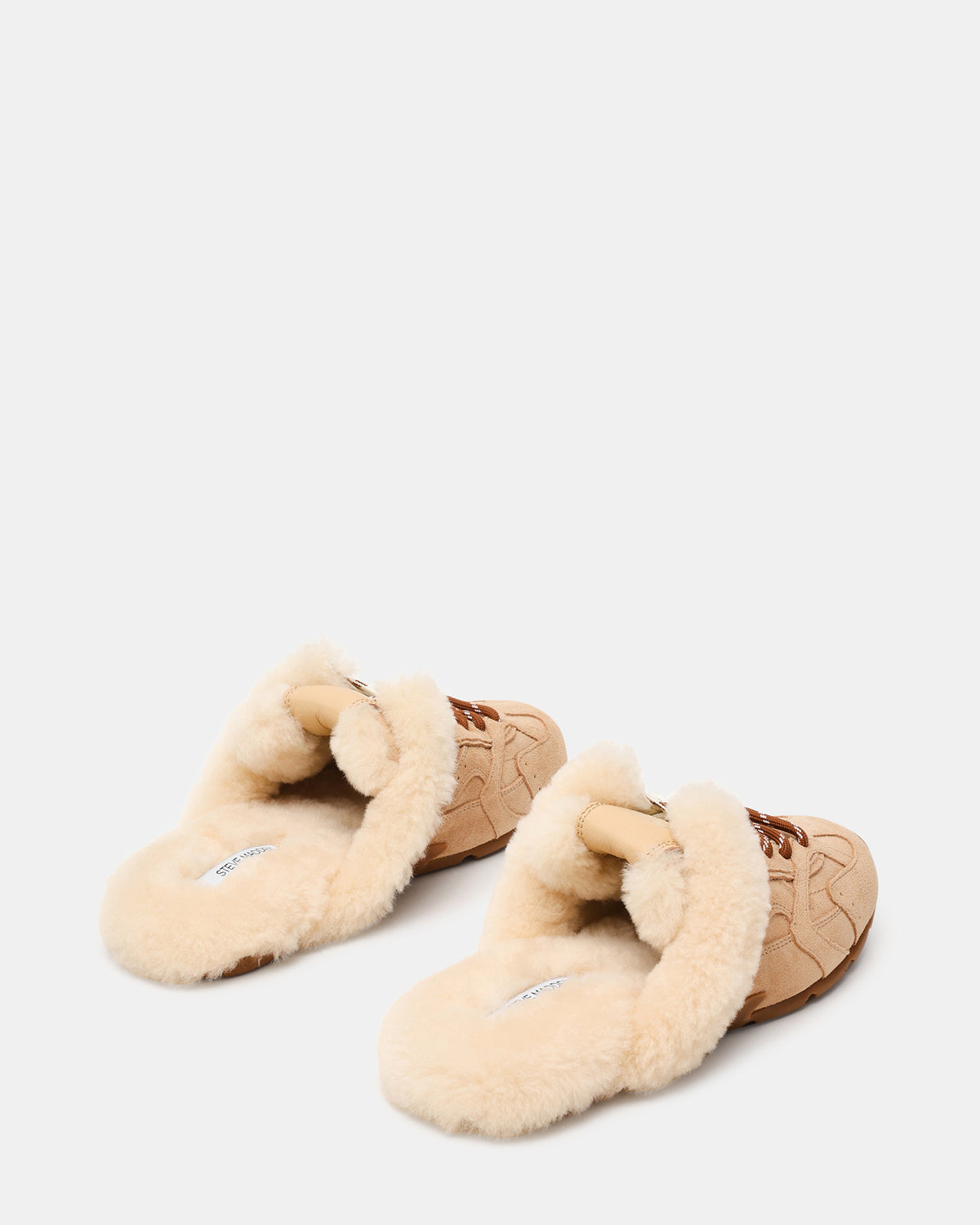 AZIEL MULE Faux Fur Natural Low-Top Lace-Up Slip-On Women's Sneaker Steve Madden NATURAL