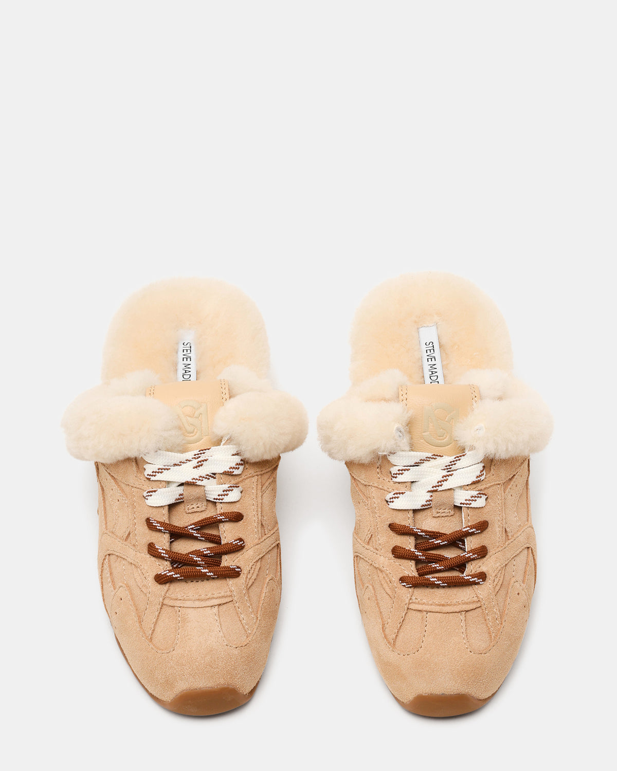 AZIEL MULE Faux Fur Natural Low-Top Lace-Up Slip-On Women's Sneaker Steve Madden NATURAL