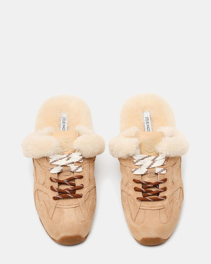AZIEL MULE Faux Fur Natural Low-Top Lace-Up Slip-On Women's Sneaker Steve Madden NATURAL