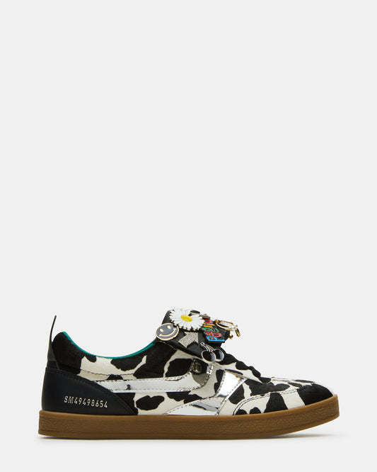 WYATT Black Cow Print Lace-Up Low-Top Pin Women's Sneaker Steve Madden BLACK WHITE