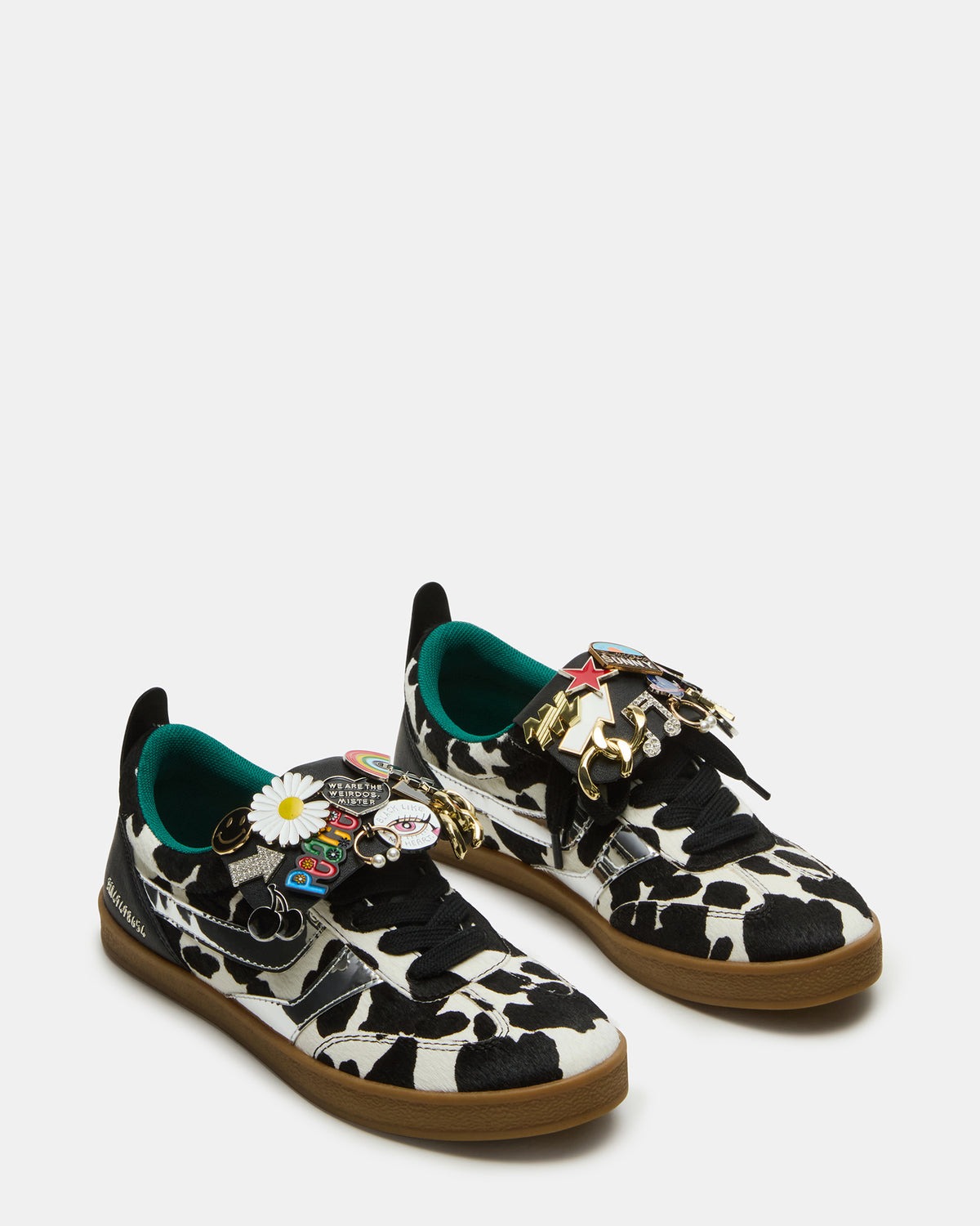 WYATT Black Cow Print Lace-Up Low-Top Pin Women's Sneaker Steve Madden BLACK WHITE