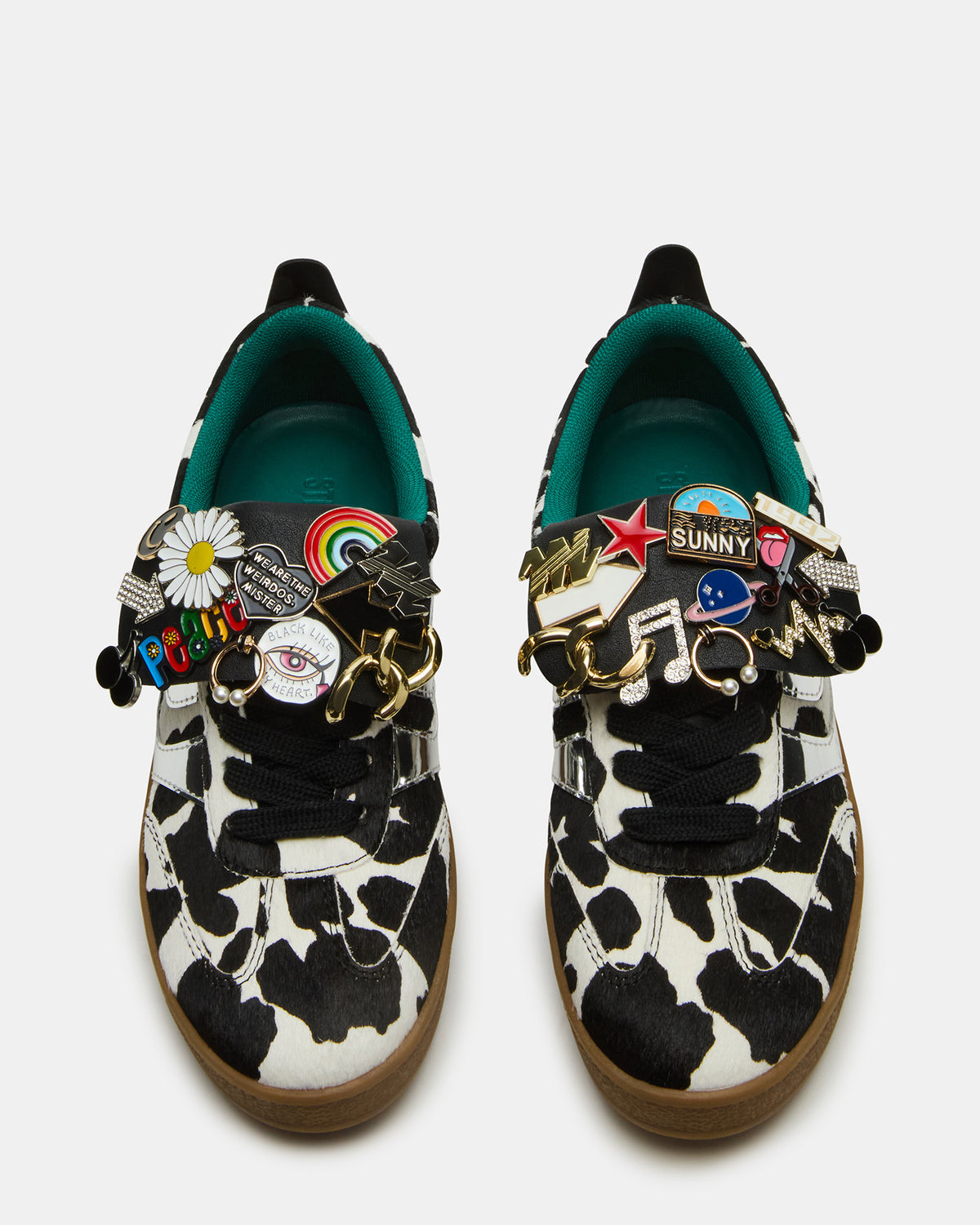 WYATT Black Cow Print Lace-Up Low-Top Pin Women's Sneaker Steve Madden BLACK WHITE