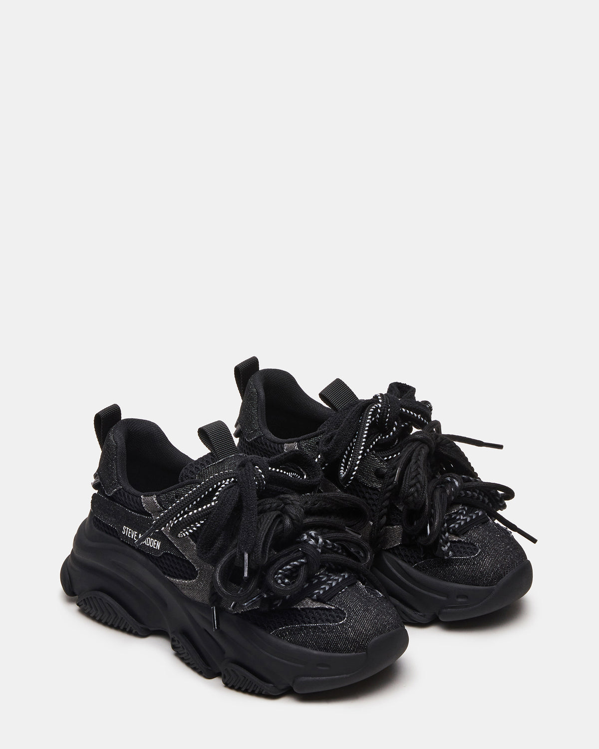 PRYCE Black Low-Top Lace-Up Chunky Platform Women's Sneaker Steve Madden BLACK