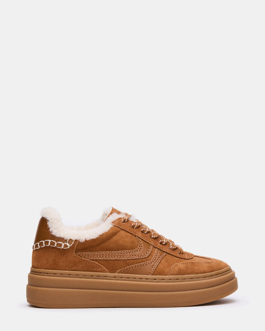DODGE Faux Fur Low-Top Platform Women's Sneaker Steve Madden CHESTNUT SUEDE
