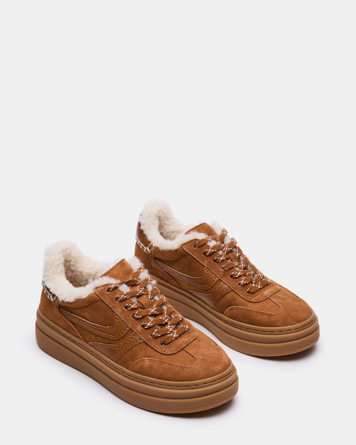DODGE Faux Fur Low-Top Platform Women's Sneaker Steve Madden CHESTNUT SUEDE