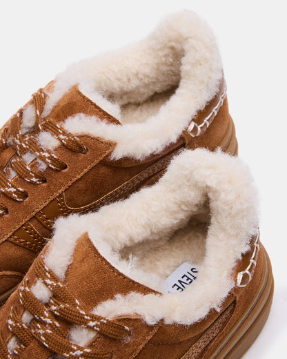 DODGE Faux Fur Low-Top Platform Women's Sneaker Steve Madden CHESTNUT SUEDE