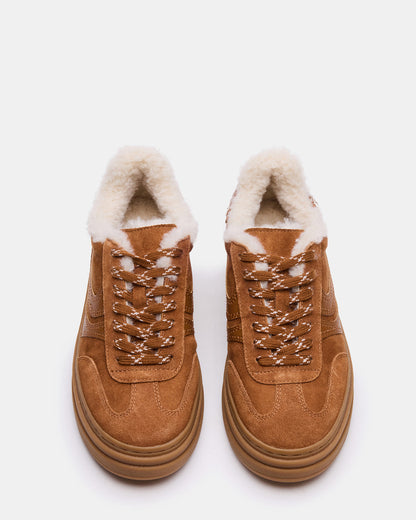 DODGE Faux Fur Low-Top Platform Women's Sneaker Steve Madden CHESTNUT SUEDE