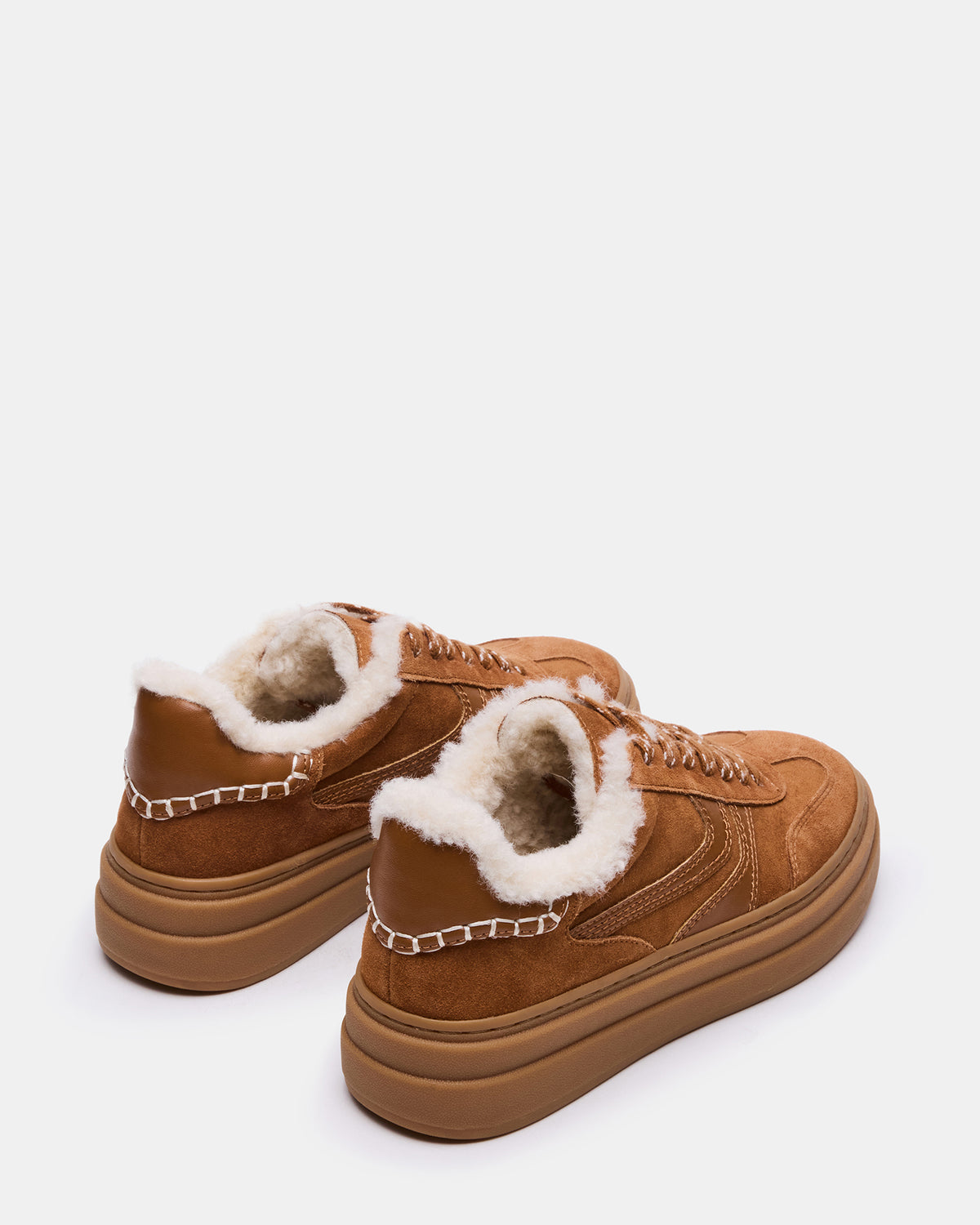 DODGE Faux Fur Low-Top Platform Women's Sneaker Steve Madden CHESTNUT SUEDE