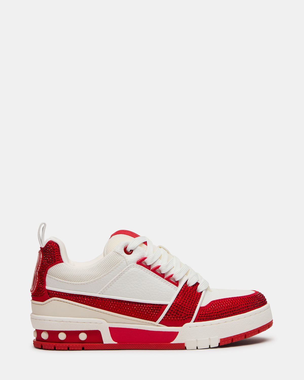 SKATER Red/White Rhinestones Low-Top Lace-Up Women's Sneaker Steve Madden RED WHITE