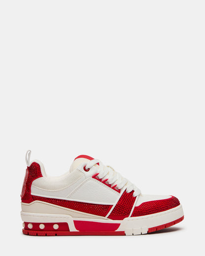 SKATER Red/White Rhinestones Low-Top Lace-Up Women's Sneaker Steve Madden RED WHITE