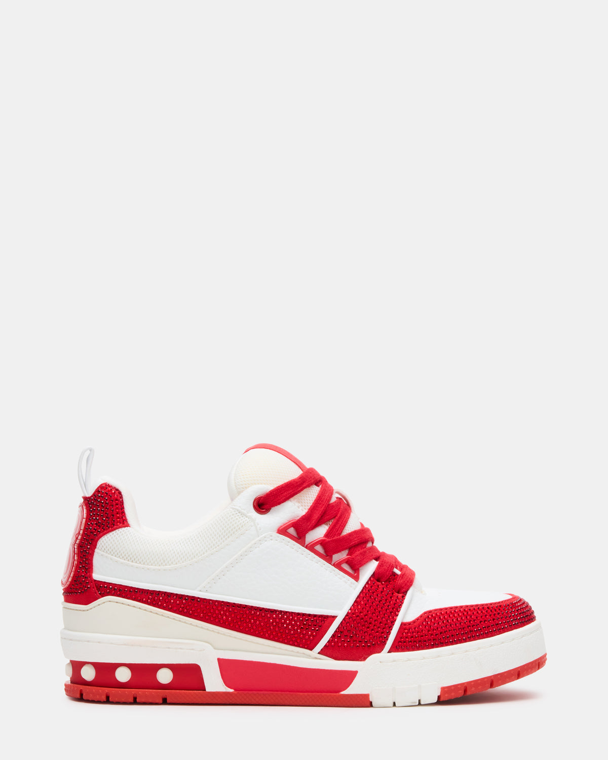 SKATER Red/White Rhinestones Low-Top Lace-Up Women's Sneaker Steve Madden RED WHITE
