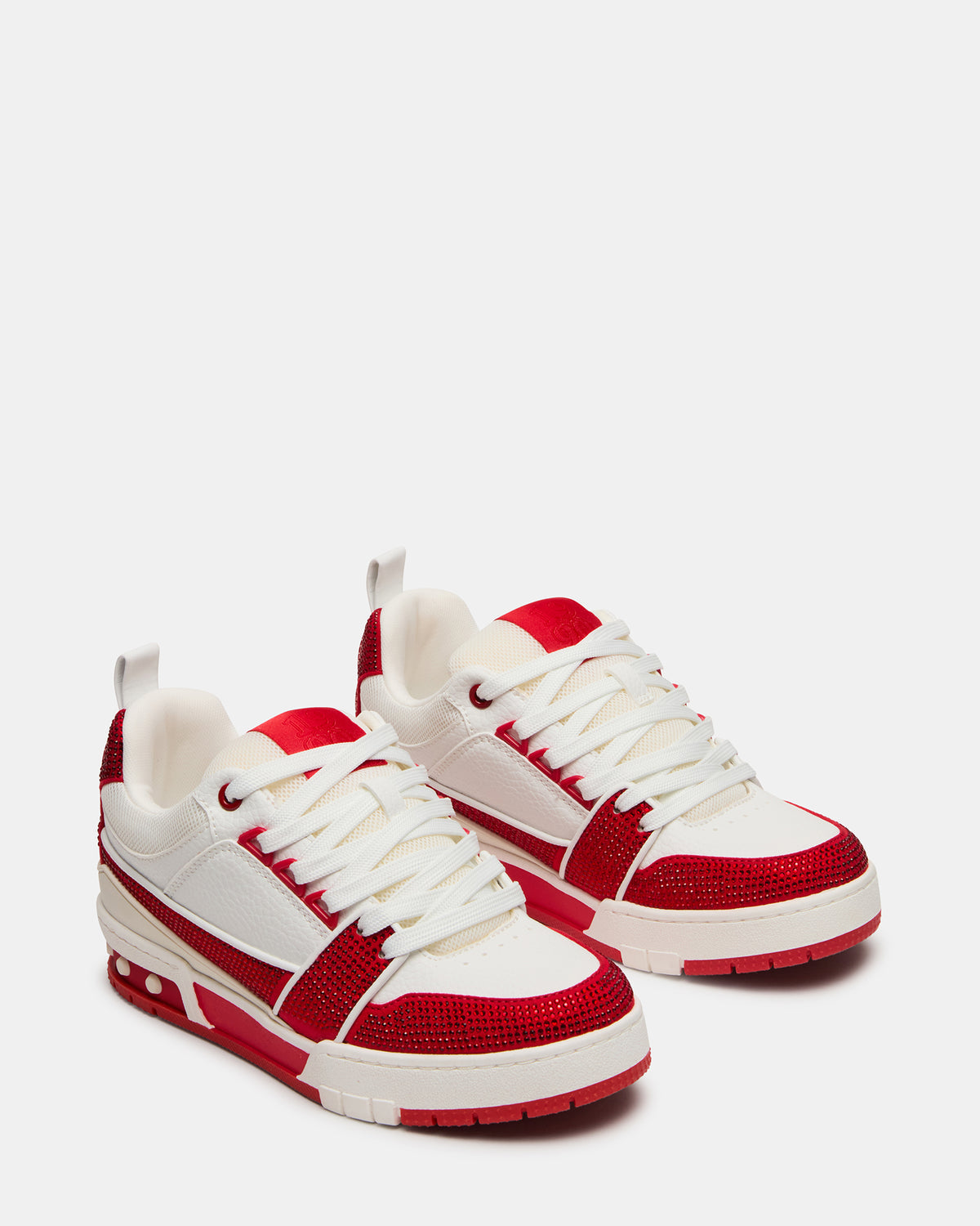 SKATER Red/White Rhinestones Low-Top Lace-Up Women's Sneaker Steve Madden RED WHITE