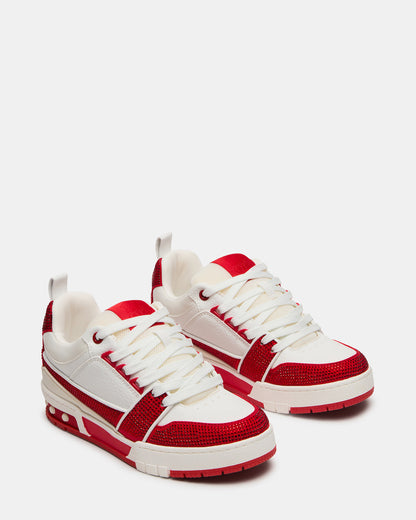 SKATER Red/White Rhinestones Low-Top Lace-Up Women's Sneaker Steve Madden RED WHITE
