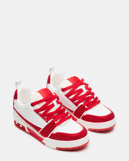 SKATER Red/White Rhinestones Low-Top Lace-Up Women's Sneaker Steve Madden RED WHITE