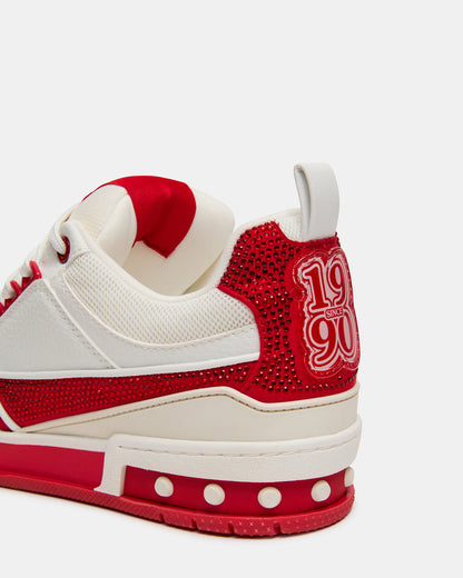 SKATER Red/White Rhinestones Low-Top Lace-Up Women's Sneaker Steve Madden RED WHITE