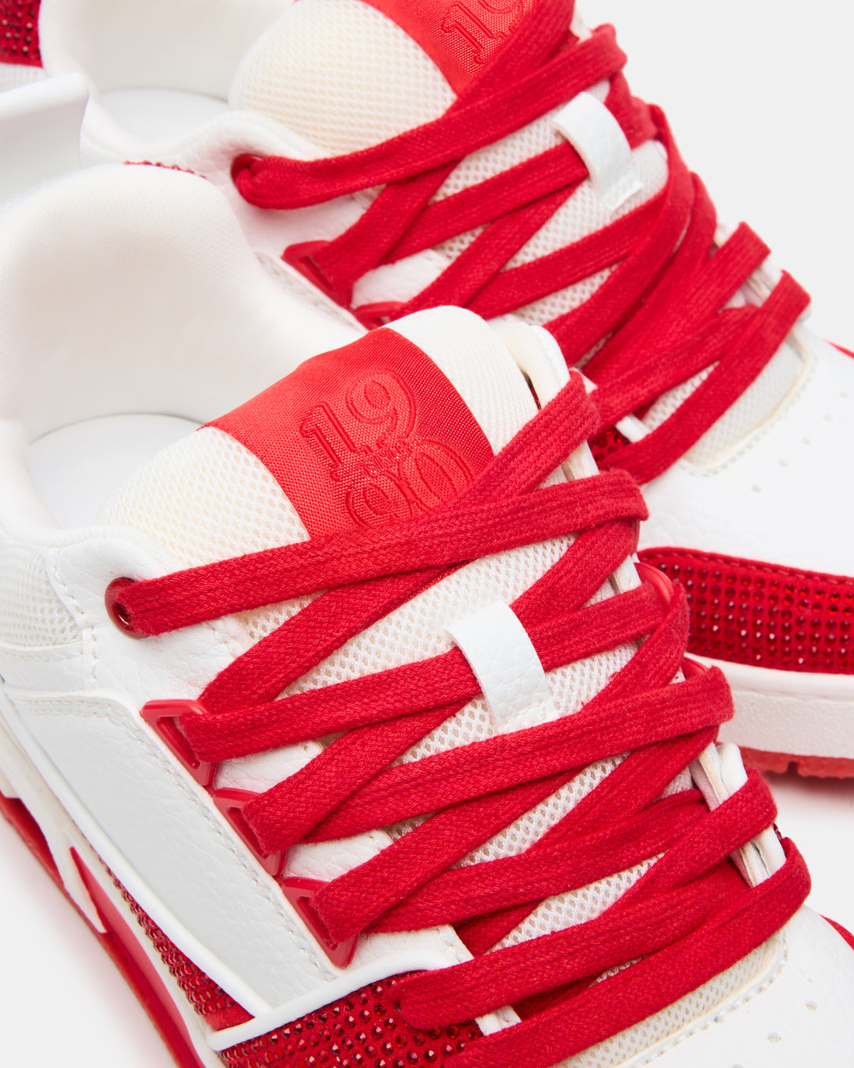 SKATER Red/White Rhinestones Low-Top Lace-Up Women's Sneaker Steve Madden RED WHITE